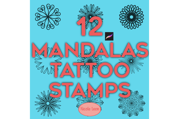 12 Mandalas Tattoo Procreate Stamps: Instant Intricate Art