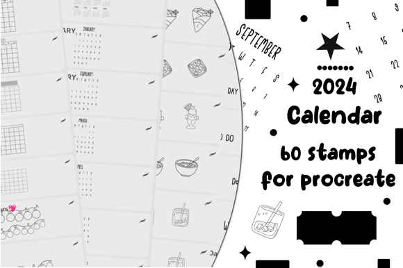 2024 Calendar 60 Stamps for Procreate: Your Essential Design Toolkit