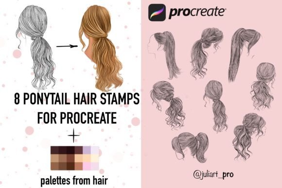 8 Ponytails Hair Stamps for Procreate: A Portrait Artist's Shortcut