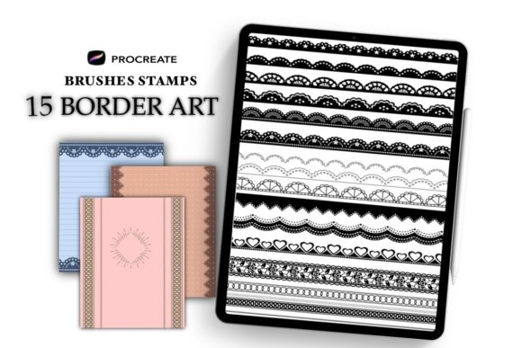 Border Art, Procreate Lace Stamp, 15 Lace Brushes for Digital Creators