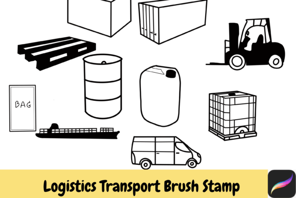 Unbox Creativity: The Logistics Hand Drawn Brush Stamps Collection